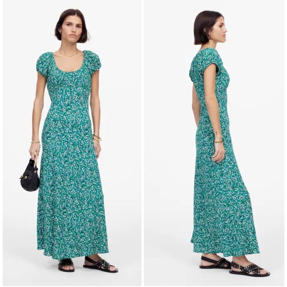 Madewell Dress Womens 10 Green Floral Puff Sleeve‎ Maxi Milk maid Baby doll